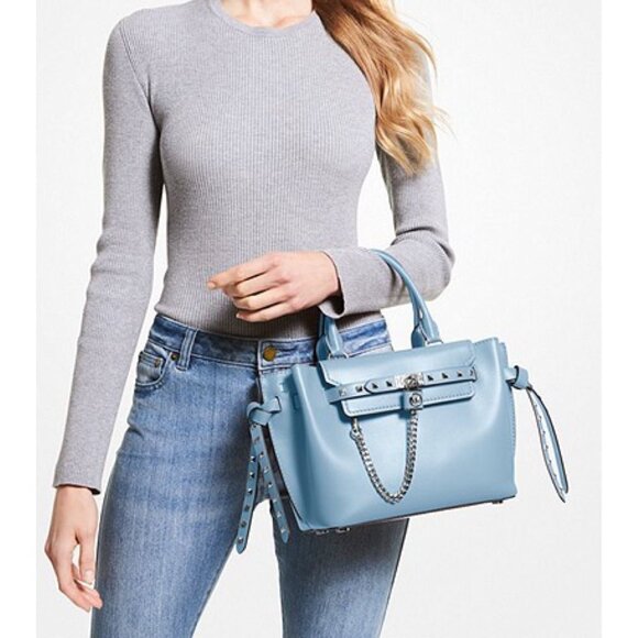 Michael Kors satchel hamilton legacy small studded leather belted purse chambray - Picture 11 of 12